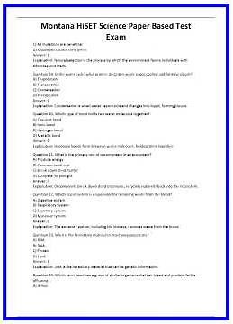 Montana HiSET Science Paper Based Test Exam 636x882