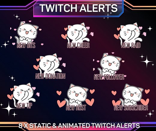 8 X Cute Kitty Animated Twitch Alerts | Twitch Alerts Pack | Twitch Alerts | Instant Download | Animated | Scary Alerts | Ready to Use | GIF - Etsy