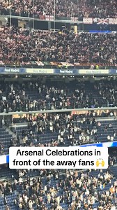 Arsenal celebrate with the away fans after progressing to the semi-finals of the Champions League 🤩🙌 Watch Real Madrid v Arsenal in the UEFA Champions League exclusively live on @tntsports and @discoveryplus TNT Sports is the home of European football | Daily Mail Sport