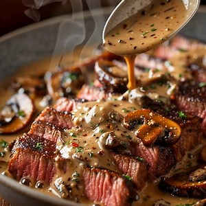 Cajun Bourbon Mushroom Peppercorn Sauce with Steak (Deep • Creamy • Smoky • Steakhouse-Style) Ingredients (Steak): 2 ribeye or sirloin steaks 1 tablespoon oil 1 teaspoon salt 1 teaspoon black pepper 1 teaspoon garlic powder 1 teaspoon Cajun seasoning Ingredients (Sauce): 1 tablespoon butter 1 tablespoon olive oil 1 cup sliced mushrooms 2 shallots, finely minced 2 garlic cloves, minced 1 tablespoon crushed black peppercorns (coarse) 1 teaspoon Cajun seasoning 1 teaspoon smoked paprika 1/4 cup bou