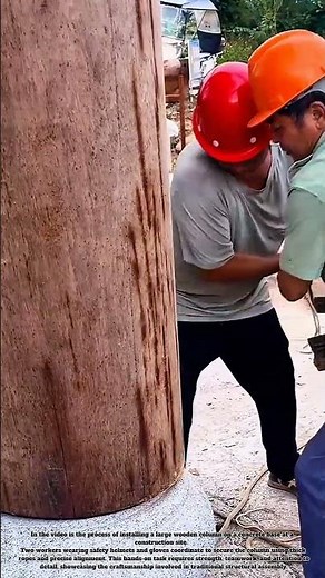 Building Strong Foundations – Timber Column Installation Process! #WoodenColumn #ConstructionWork
