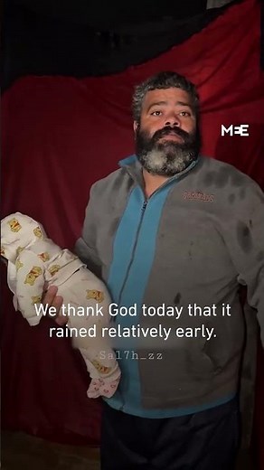 Father forced to flee flooded tent with newborn in Gaza