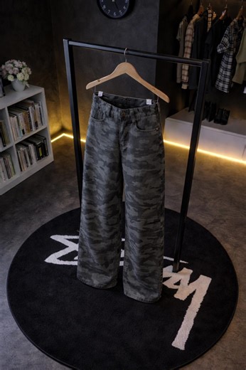 Top Choice กางเกงลายทหาร กางเกงเอวสูง กางเกงยีนส์ ทรงพลางหุ่น เข้าได้กับทุกออกแบบ สไตล์เกาหลี # J1187#กางเกง