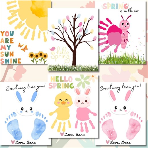 Spring Season Themed Handprint Art Bundle: 6 Printable Kids Crafts (PDF W/template Link) - Etsy