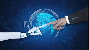 Future AI tech machine learning, Global robotic bionic science research data mining flow background. cyber mind Human fast digital computing, robot revolution Big data, artificial intelligence. 4K 3D