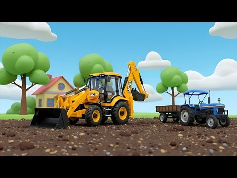 JCB and Tractor trolley working together | JCB tractor cartoon video | JCB ai video 