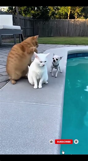 Funny Cat Pushes Dog Into Swimming Pool 😂🐶 #CatPushesDog #FunnyCat