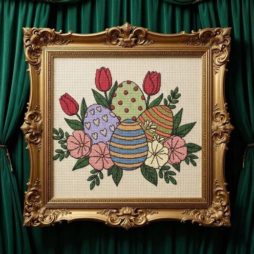 Pastel Egg Bouquet Spring Cross Stitch Pattern Digital PDF Floral Easter Needlepoint Chart - Etsy