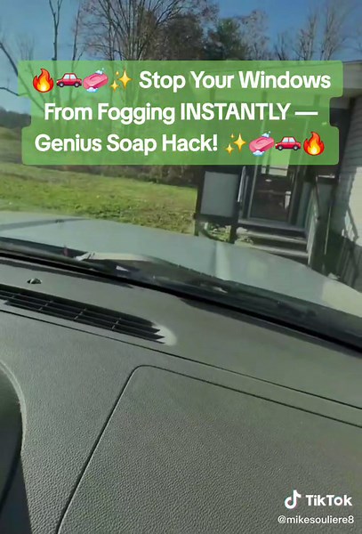 🔥🚗🧼✨️ Stop Your Windows From Fogging INSTANTLY — Genius Soap Hack! ✨️🧼🚗🔥 Your windows fogging up like you’re driving through a cloud factory? Nahhh, we’re not doing that in 2025. 😮‍💨🚗💨 Here’s a ridiculously simple DIY safety hack everyone should know: Grab a bar of soap 🧼 → rub it on a microfiber towel → wipe the inside of your windows. Boom. Instant anti-fog magic. Zero streaks. Zero mess. Maximum visibility. 👀✨ This tiny trick keeps you safer on the road and takes less than 20 seco