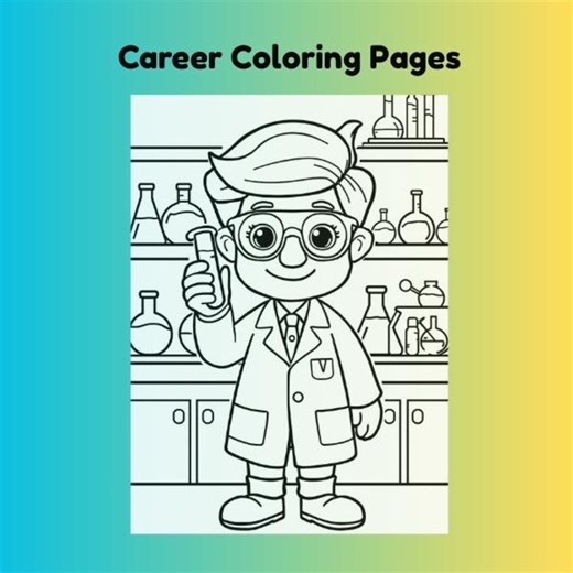 15 Fun Career Coloring Pages for Kids | Black & White, Ages 3  - Etsy