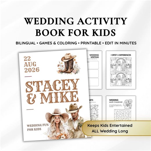 Kids Wedding Activity Book | Editable Bilingual Cowboy Western Wedding Favor (digital Download) - Etsy