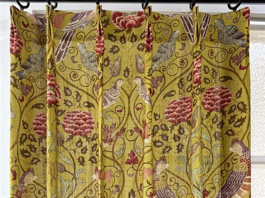 Floral Bird Pattern Custom Size Linen Blend Curtain Panels, Handmade Living Room Drapes - Etsy Canada