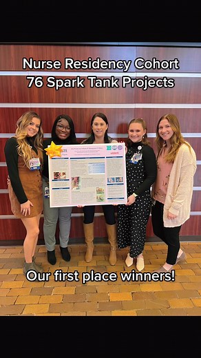Congratulations to Cohort 76 on their graduation from Nurse Residency today! This cohort was the first to complete EBP projects through the new Spark Tank initiative. The winners will be given support to implement the project from our Nurse Scientist Jolene Kittle, PhD, RN, ACCNS-AG, NE-BC, CCRN-K, CEN, CFRN, TCRN #LiveOutlandish #nursesoftiktok #nurseresidency #nurse #nurselife #nursingstudent