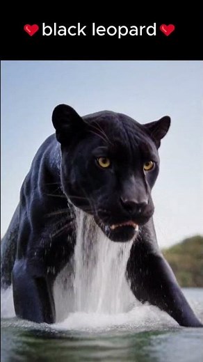 a wild black leopard swimming