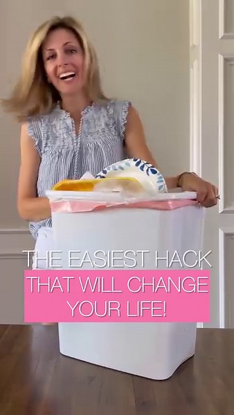 This is HANDS DOWN our favorite home, hack that we consistently say how much we love every time we do it. Here is a simple and quick easy home hack that’ll change your life Stop lining your trash bins with only one bag,Instead, line it with 2 or 3 so there is already a bag at attention and ready to go when it comes time to take the garbage out.This saves us SO much time and sets us up for home life success!!! You can even store the roll at the bottom! Let’s make life easier! And a hack is only a