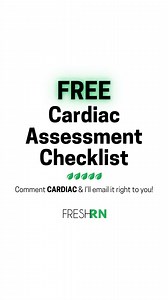 Comment CARDIAC for my FREE Cardiac Assessment Checklist! Whether your're a brand new nurse or a seasoned nurse, this kind of checklist is great to have in your clipboard for a realistic cardiac asssessment on a patient! | Fresh RN