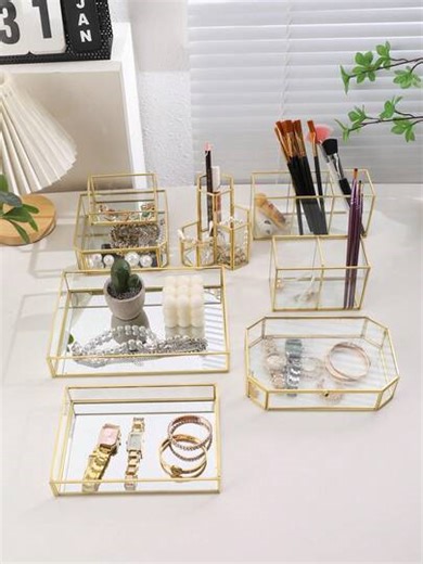 Makeup Glass Storage Box, Items Transporter, Office Supplies, Vanity Organizer, Remote Control Holder, Organizer Storage Box, Hair Styling Organizer, Covered Container Storage Box, Memory Box, Accessory Storage Box, Jewelry Box, Wedding Certificate Holder, Wedding Anniversary, Watch Storage, Watch Box, Accessory Tray, Jewelry Dish, Jewelry Tray, Tray Decorative Style, For Bathroom Storage And Home Decor, Ideal Gift For Celebration, Memorial, Wedding, Birthday, Anniversary, Valentine's Day, Fathe