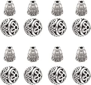Elecrelive 20pcs Guru Mala Buddha Beads Tibetan Silver Loose Bead 11mm Buddha Mala Prayer Cone Cap for Buddhist Meditation Necklace Bracelet Jewelry Making