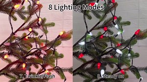 WATERGLIDE C6 Valentines Lights, 100 LED 33ft Faceted Fairy Lights Green Wire Christmas String Lights with Safe Adaptor, 8 Lighting Mode, Waterproof for Indoor Outdoor Patio Party Decor, White & Red