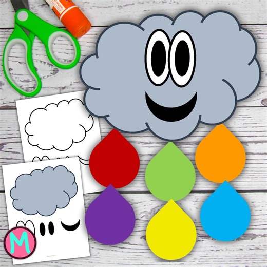 Rain Drop Cloud Craft Template: Cut & Glue Activity (PDF) - Etsy