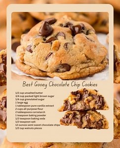 Gooey Chocolate Chip Cookies, YES PLEASE! Ingredients: 1/2 cup unsalted butter 3/4 cup packed light brown sugar 1/4 cup granulated sugar 1 large egg 1 tablespoon pure vanilla extract 2 cups all-purpose flour 2 tablespoons cornstarch 1 teaspoon baking powder 1/2 teaspoon baking soda 1/2 teaspoon salt 12 ounces semi-sweet chocolate chips 1/2 cup walnuts pieces Must express something to keep getting my recipes. Thank you. | Slow Cooker kitchen