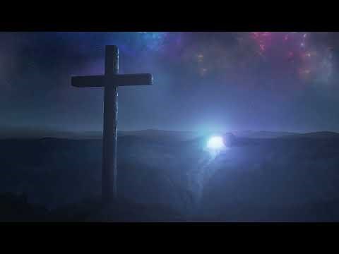 Easter Stone Rolled Open Tomb Light Night Starry Colorful Sky And Cross Christian Worship Background