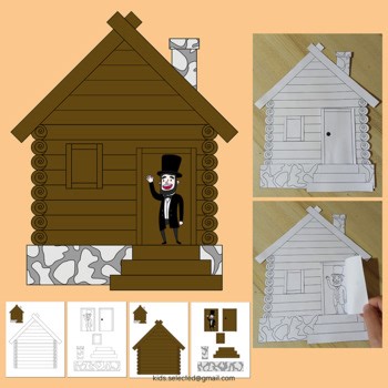 Presidents Day Abraham Lincoln Log Cabin Craft Cut and Paste Kindergarten