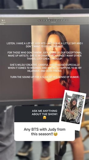 🎥 | Melissa O’Neil & The Rookie via Instagram Stories [02.17.26] — Listen, I have a lot of judy bts - but she is a little shy and I don't want to get in trouble. For those who don't know, Judy is one of our exceptional make up artists. She is in charge of, amongst many other things, Lucy Chen’s makeup. She's wildly creative, careful and precise (especially when it comes to wounds) and she also happens to be my hilarious and dear friend Turn the sound up for a slice of her sense of humor.