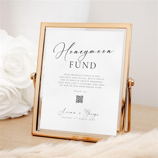 Honeymoon Fund Sign, Editable QR Code, Minimal Wedding Template, Modern Printable Reception Decor, Canva Download for Couples, WED1938 - Etsy UK