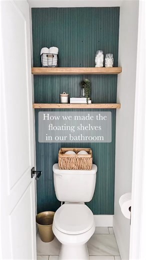 11K views · 162 reactions | A little “how to” on the floating shelves we built for the toilet room in our primary bathroom. We aimed to renovate this space on a budget using as much leftover material as possible from previous projects. Thankfully, we could accomplish it with leftover wood in our garage. Feel free to change the wood type to your favorite, though! #diy #homerenovation #floatingshelves | The Gibby Home | Facebook