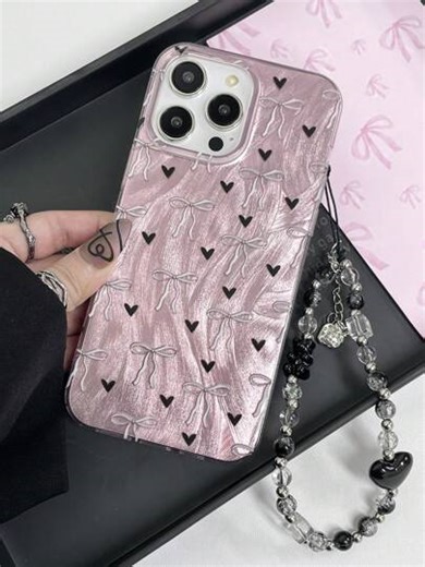 Pink Bow Element Fashion Phone Cases 1pc Fashionable Transparent Glossy Bow & Heart Print Phone Case With Lanyard, Compatible With Iphone11/12/13/14/15/16 16PRO 16PROMAX, [International Version Not Domestic], Series GalaxyA05/A15/A25/A35/A53/A54/A55/S23/S24ULTRA Spring Gift,International Version, Not The Domestic Version | SHEIN