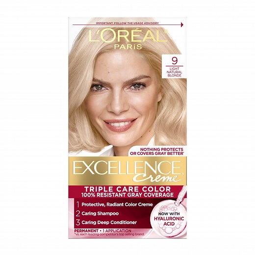 L'Oreal Paris Excellence Creme Permanent Triple Protection Hair Color, 9 Light Natural Blonde, 1 Kit