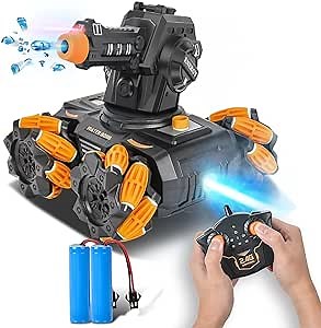 RC Tank Shoots Water Bullets, 2.4Ghz Remote Control Car Toys Monster Truck with LED Light Realistic Sounds & Music Rear Fog Stream 2 Rechargeable Batteries Birthday Gifts for Kids Boys Girls