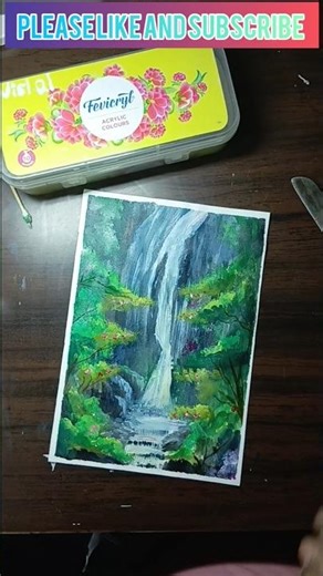 How to draw easy real waterfall painting | easy waterfall real painting |