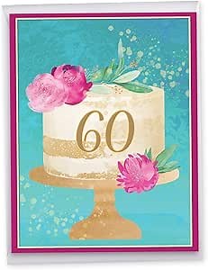 NobleWorks Oversize 60th Milestone Birthday Greeting Card From Us 8.5 x 11 Inch with Envelope (1 Pack) Oversize Jumbo Number Cake 60 J10120MBG-US