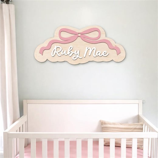 Nursery Name Sign Wood Custom Wooden Bow Bow Name Sign Girl Large Wooden Name - Etsy