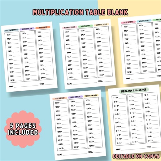 Printable Multiplication Worksheets, Blank Times Table, Math Drills, Fill in the Blanks, Answers - Etsy