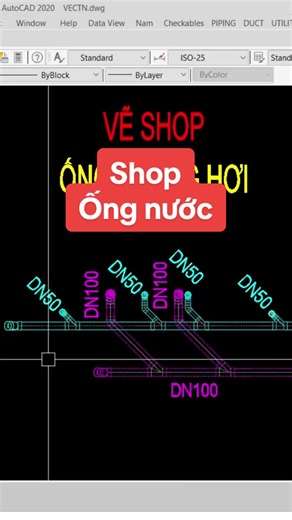 Lisp vẽ ống kết hợp chèn phụ kiện tự động giúp vẽ nhanh và rút ngắn thời gian xử lý công việc #autocad #lispcad #lispveshop #anhmecad