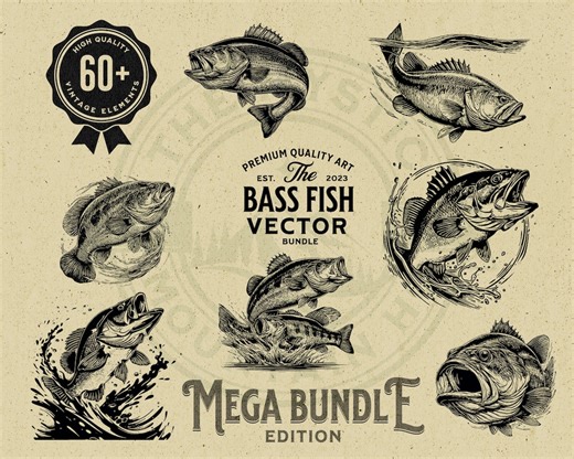 Bass Vector Design Mega Bundle, Fishing SVG, PNG, EPS (digital Download) - Etsy