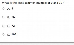 What is the least common multiple of 9 and 12?A. 3B. 36C.... | Filo