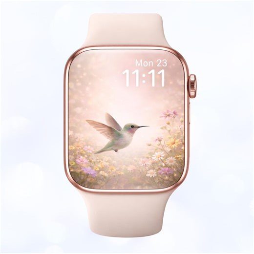 Pastel Hummingbird Apple Watch Wallpaper, Floral Feminine Watch Face, Cute Iwatch Background, Aesthetic Digital Download - Etsy