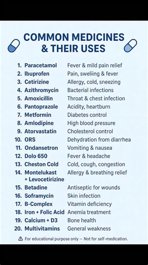 DRx Shakeeb Alam on Instagram: "20 Common Medicine and their uses"