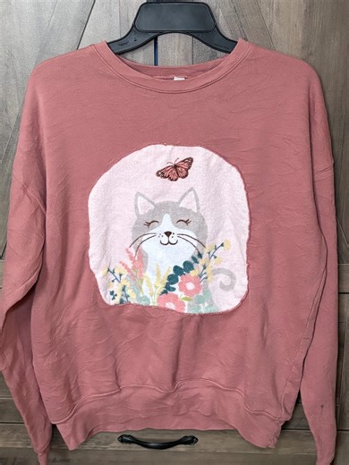Reverse Applique Upcycled Sweater: Cat and Butterfly Reworked Womens Sweater Size Medium - Etsy