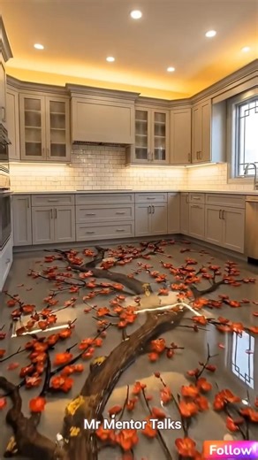 Flower Tree Epoxy Resin Kitchen Design | Kitchen Floor Luxury Flower Tree Epoxy Resin Kitchen Floor