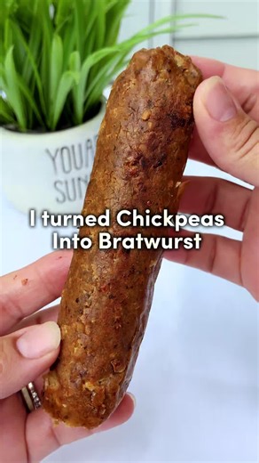 I turned chickpeas into bratwurst 🌱🌭 Ingredients: • 2 cups cooked chickpeas • 1 cup cooked white beans • 3/4 cup oat flour • 2 tbsp tapioca starch • 2 tbsp ground flax • 1 tbsp soy sauce or coconut aminos • 2 tbsp water or veggie broth Seasonings: • 1 tsp garlic powder • 1 tsp onion powder • 1 tsp dried thyme • 1 tsp ground sage • 1/2 tsp black pepper • 1/2 tsp smoked paprika • 3/4 tsp salt (reduce for toddlers) Optional: • 1/2 tsp crushed fennel seeds Instructions: Mash the beans, mix everyth