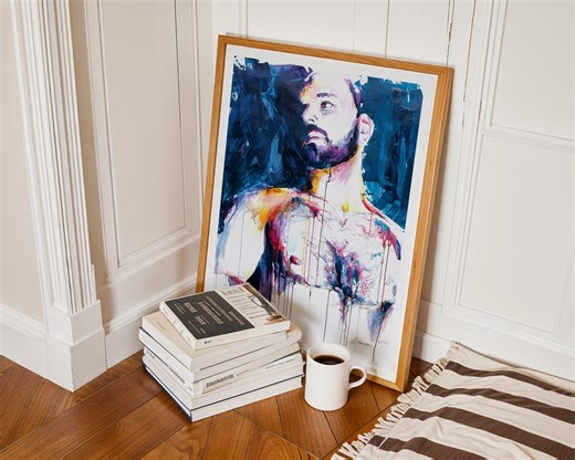 Watercolor Male Portrait Gay Art Print Queer Artwork, Erotic Masculine Torso Painting, Lgbtq Wall Decor, Homoerotic Body Positive Art - Etsy