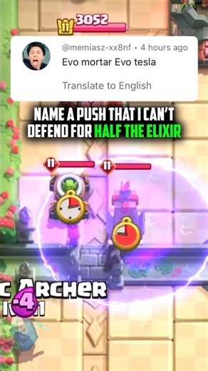 Evo Mortar + Evo Tesla vs 4 elixir 💚