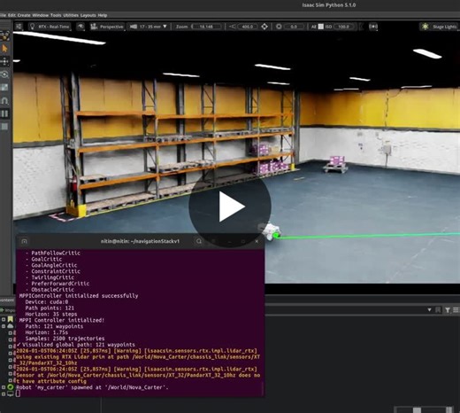 #robotics #autonomousnavigation #mppi #isaacsim #nvidia #cuda #motionplanning #computervision #careersearch | Nitin Thakkar