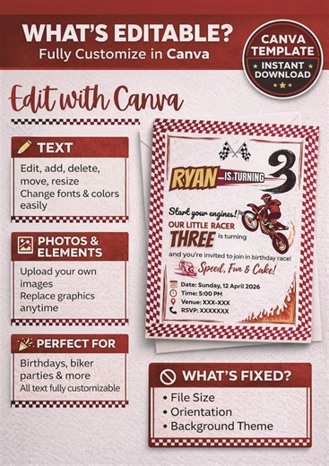 Editable Motocross Birthday Invitation | Boys 3rd Birthday Race Party| Invitation Template| Customizable| Fun Celebration (digital Download) - Etsy Canada