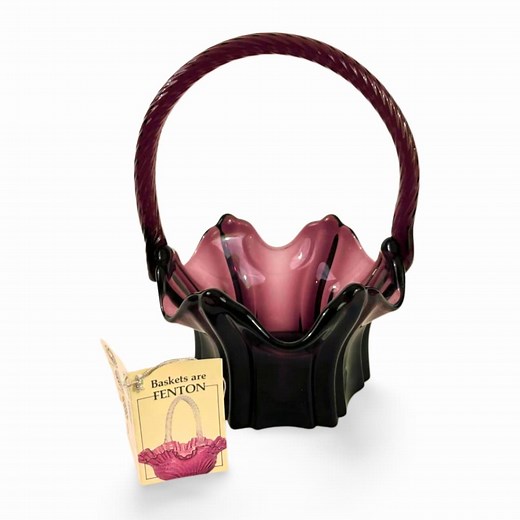 Vintage Fenton Glass Basket – 8.5" Tall Amethyst or Vulcan Plum Art Glass With Twisted Handle, Ruffled Edge, Mid Century Collectible Décor - Etsy